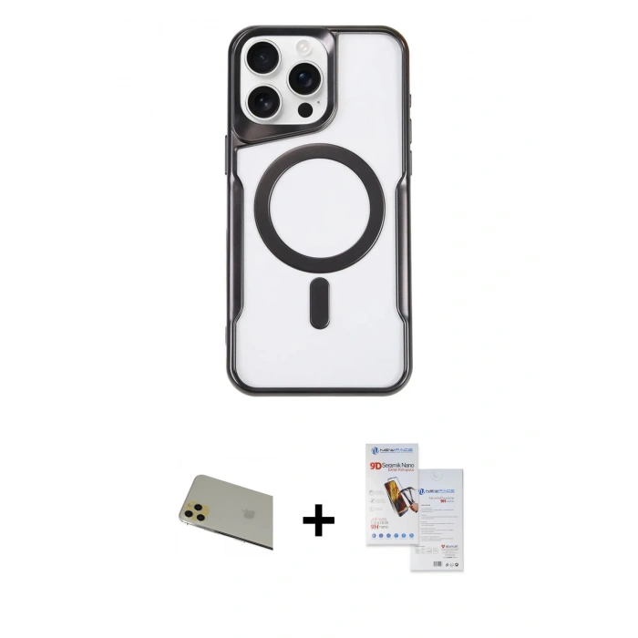 MARSİLYAN™- iPhone 11 Pro Max Kılıf Yadigar Klasik Özel Seri - Siyah Seramik Nano Ekran Koruyucu + Rainbow Kamera Lens Koruma Cam - GD