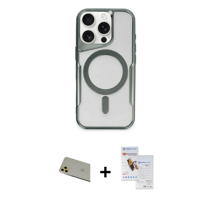 MARSİLYAN™- iPhone 11 Pro Max Kılıf Yadigar Klasik Özel Seri - Siyah Seramik Nano Ekran Koruyucu + Rainbow Kamera Lens Koruma Cam - GD