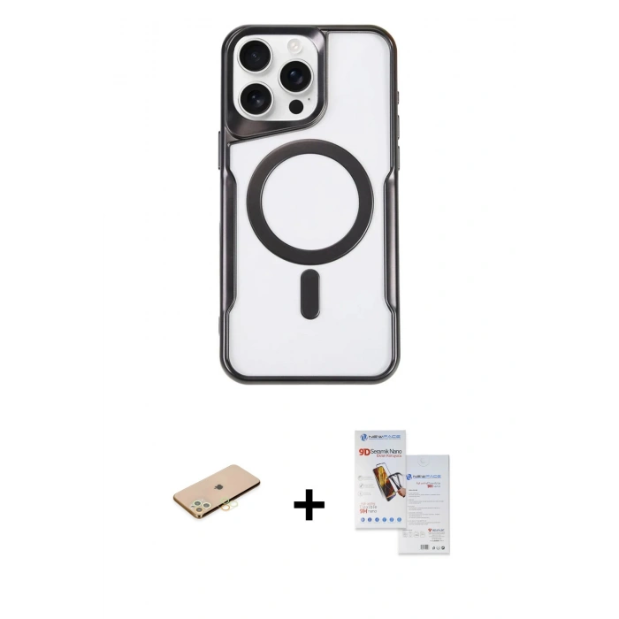 MARSİLYAN™- iPhone 11 Pro Max Kılıf Yadigar Klasik Özel Seri - Siyah Seramik Nano Ekran Koruyucu + Renkli Kamera Lens Koruma Cam - SI