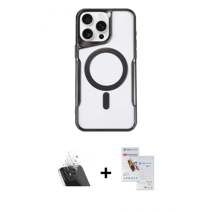 MARSİLYAN™- iPhone 11 Pro Max Kılıf Yadigar Klasik Özel Seri - Siyah Seramik Nano Ekran Koruyucu + Şeffaf Kamera Lens Koruma Cam