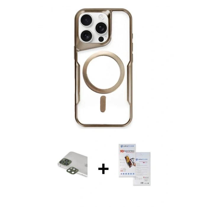 MARSİLYAN™- iPhone 11 Pro Max Kılıf Yadigar Klasik Özel Seri - Siyah Seramik Nano Ekran Koruyucu + Yeşil Pers Alüminyum Kamera Lens