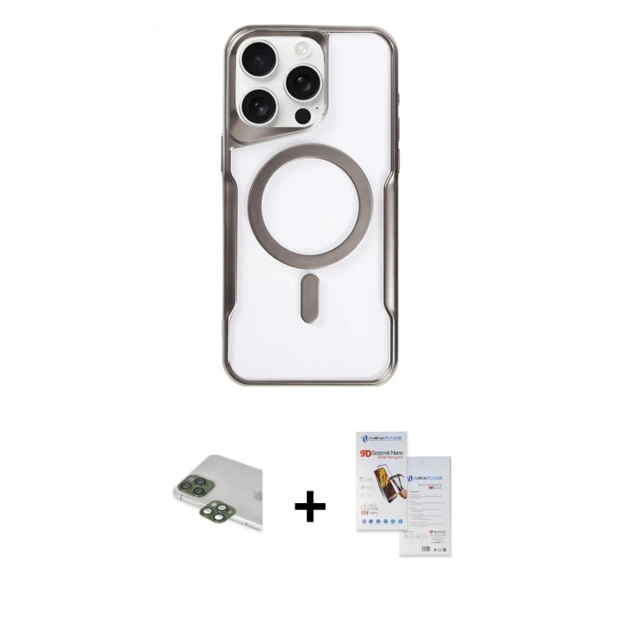 MARSİLYAN™- iPhone 11 Pro Max Kılıf Yadigar Klasik Özel Seri - Siyah Seramik Nano Ekran Koruyucu + Yeşil Pers Alüminyum Kamera Lens