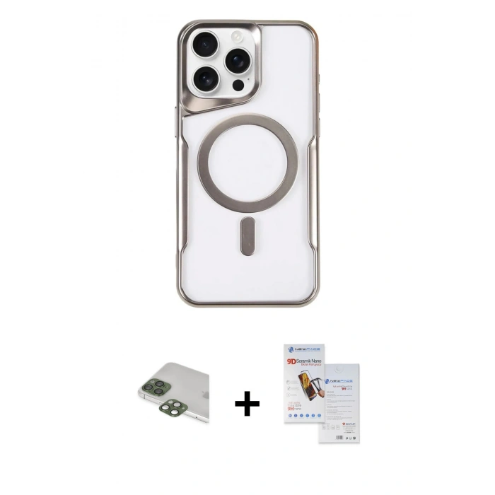 MARSİLYAN™- iPhone 11 Pro Max Kılıf Yadigar Klasik Özel Seri - Siyah Seramik Nano Ekran Koruyucu + Yeşil Pers Alüminyum Kamera Lens