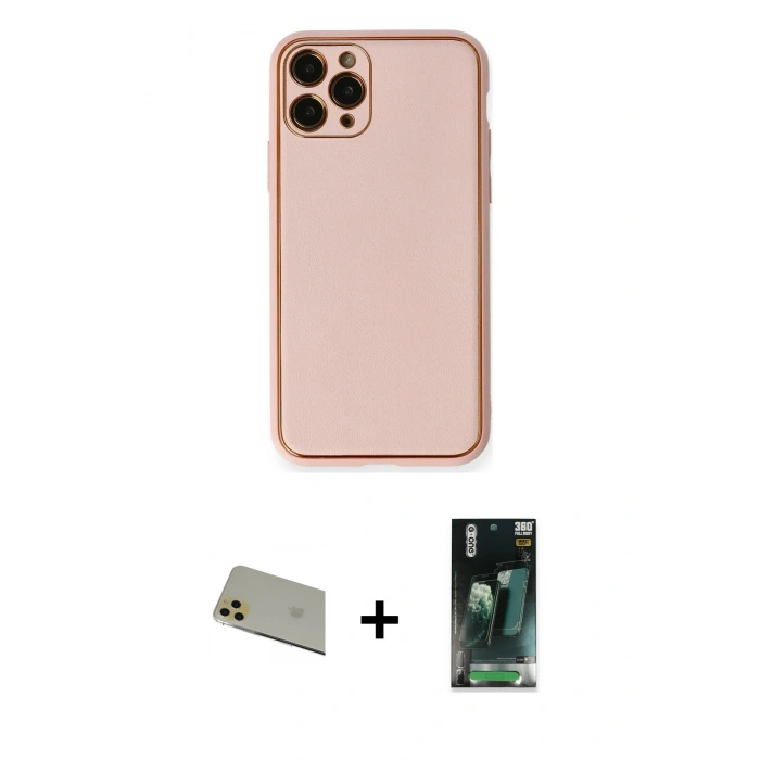 MARSİLYAN™- iPhone 11 Pro Max Kılıf Yadigar Klasik - Şeffaf 360 Full Body Arka Koruyucu + Gold Rainbow Kamera Lens Koruma Cam