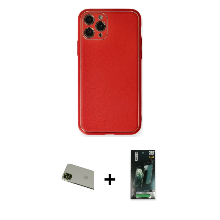 MARSİLYAN™- iPhone 11 Pro Max Kılıf Yadigar Klasik - Şeffaf 360 Full Body Arka Koruyucu + Rainbow Kamera Lens Koruma Cam - YL