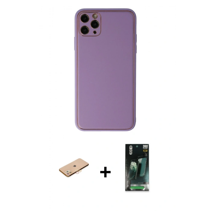 MARSİLYAN™- iPhone 11 Pro Max Kılıf Yadigar Klasik - Şeffaf 360 Full Body Arka Koruyucu + Renkli Kamera Lens Koruma Cam - TU