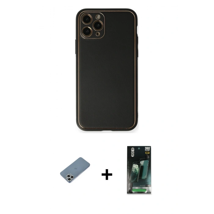 MARSİLYAN™- iPhone 11 Pro Max Kılıf Yadigar Klasik - Şeffaf 360 Full Body Arka Koruyucu + Shine Kamera Lens Koruma Cam - GS
