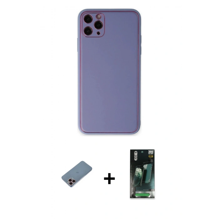 MARSİLYAN™- iPhone 11 Pro Max Kılıf Yadigar Klasik - Şeffaf 360 Full Body Arka Koruyucu + Shine Kamera Lens Koruma Cam - PE