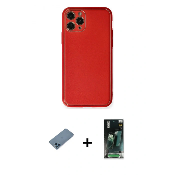 MARSİLYAN™- iPhone 11 Pro Max Kılıf Yadigar Klasik - Şeffaf 360 Full Body Arka Koruyucu + Shine Kamera Lens Koruma Cam - MI