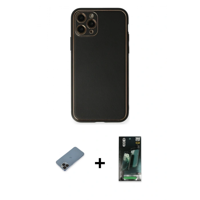 MARSİLYAN™- iPhone 11 Pro Max Kılıf Yadigar Klasik - Şeffaf 360 Full Body Arka Koruyucu + Metal Kamera Lens Koruma Cam - SH