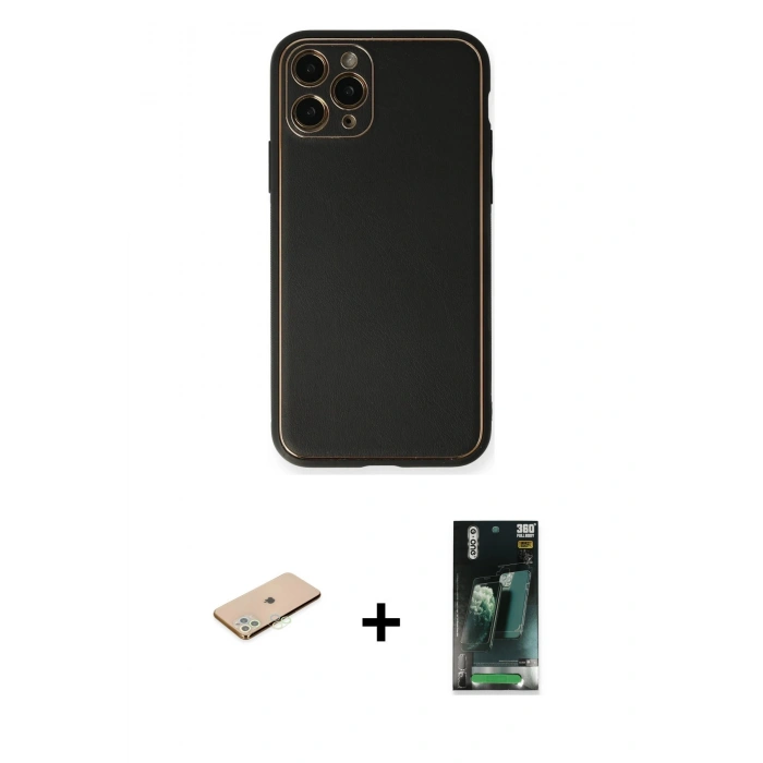 MARSİLYAN™- iPhone 11 Pro Max Kılıf Yadigar Klasik - Şeffaf 360 Full Body Arka Koruyucu + Renkli Kamera Lens Koruma Cam - YL
