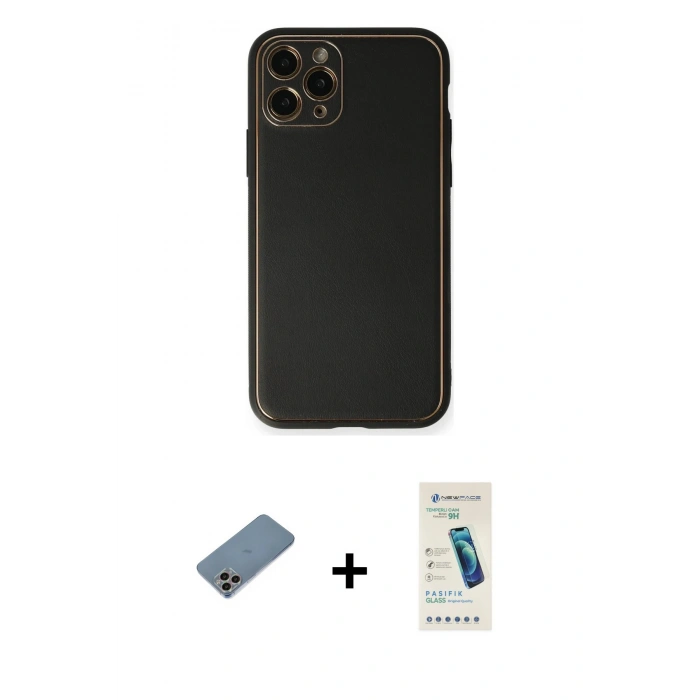 MARSİLYAN™- iPhone 11 Pro Max Kılıf Yadigar Klasik - Şeffaf Pasifik Cam Ekran Koruyucu + Shine Kamera Lens Koruma Cam - GI