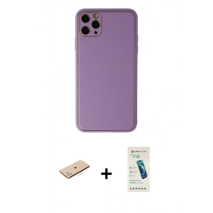 MARSİLYAN™- iPhone 11 Pro Max Kılıf Yadigar Klasik - Şeffaf Pasifik Cam Ekran Koruyucu + Renkli Kamera Lens Koruma Cam - MI