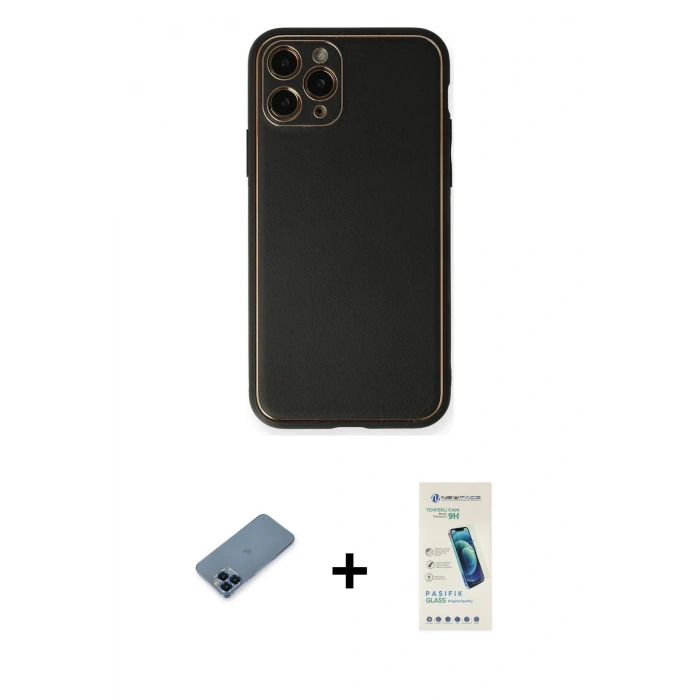 MARSİLYAN™- iPhone 11 Pro Max Kılıf Yadigar Klasik - Şeffaf Pasifik Cam Ekran Koruyucu + Metal Kamera Lens Koruma Cam - MI