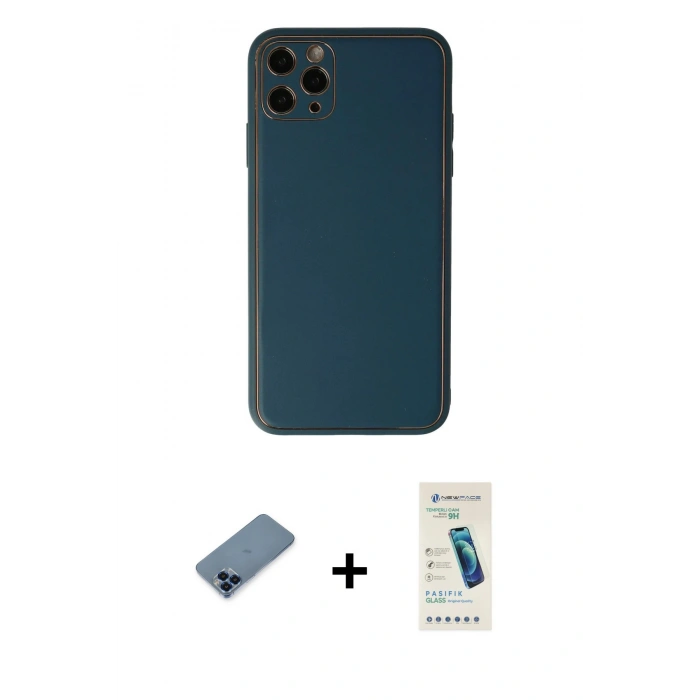 MARSİLYAN™- iPhone 11 Pro Max Kılıf Yadigar Klasik - Şeffaf Pasifik Cam Ekran Koruyucu + Metal Kamera Lens Koruma Cam - MI