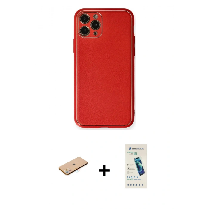 MARSİLYAN™- iPhone 11 Pro Max Kılıf Yadigar Klasik - Şeffaf Pasifik Cam Ekran Koruyucu + Renkli Kamera Lens Koruma Cam - PE