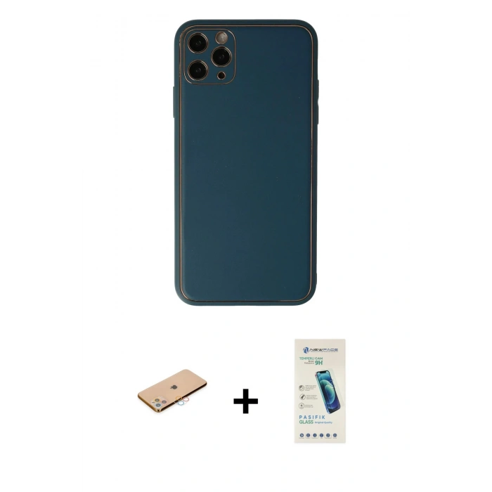 MARSİLYAN™- iPhone 11 Pro Max Kılıf Yadigar Klasik - Şeffaf Pasifik Cam Ekran Koruyucu + Renkli Kamera Lens Koruma Cam - PE