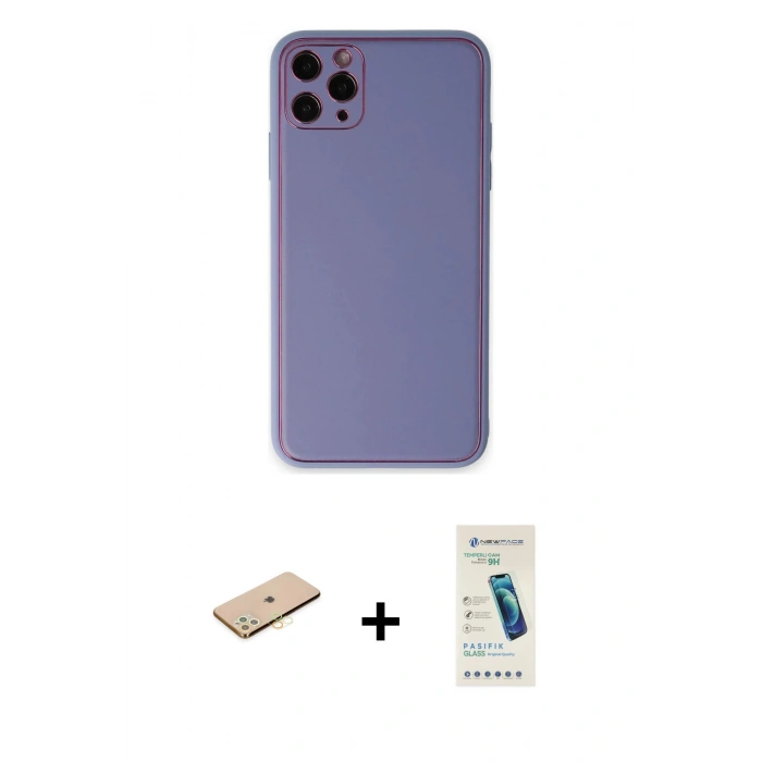 MARSİLYAN™- iPhone 11 Pro Max Kılıf Yadigar Klasik - Şeffaf Pasifik Cam Ekran Koruyucu + Renkli Kamera Lens Koruma Cam - SI
