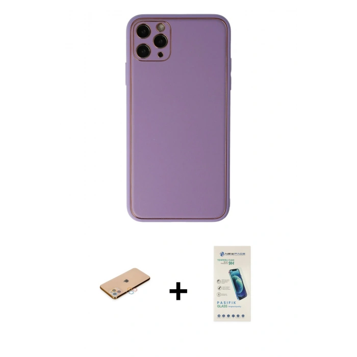 MARSİLYAN™- iPhone 11 Pro Max Kılıf Yadigar Klasik - Şeffaf Pasifik Cam Ekran Koruyucu + Renkli Kamera Lens Koruma Cam - PE