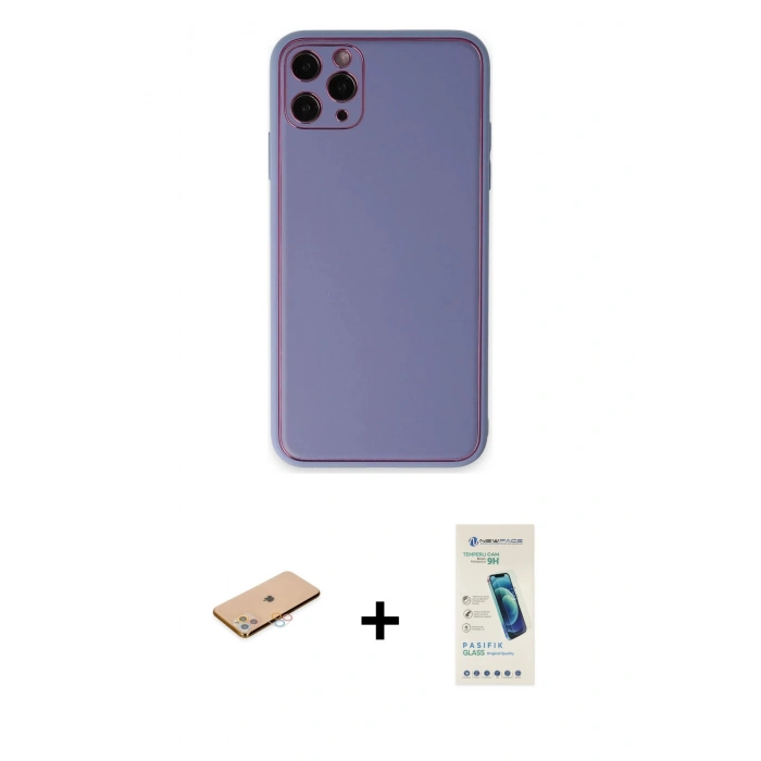 MARSİLYAN™- iPhone 11 Pro Max Kılıf Yadigar Klasik - Şeffaf Pasifik Cam Ekran Koruyucu + Renkli Kamera Lens Koruma Cam - PE