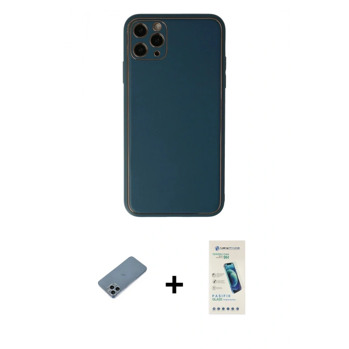 MARSİLYAN™- iPhone 11 Pro Max Kılıf Yadigar Klasik - Şeffaf Pasifik Cam Ekran Koruyucu + Shine Kamera Lens Koruma Cam - SABE