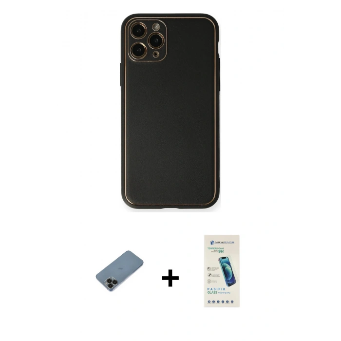 MARSİLYAN™- iPhone 11 Pro Max Kılıf Yadigar Klasik - Şeffaf Pasifik Cam Ekran Koruyucu + Shine Kamera Lens Koruma Cam - SH