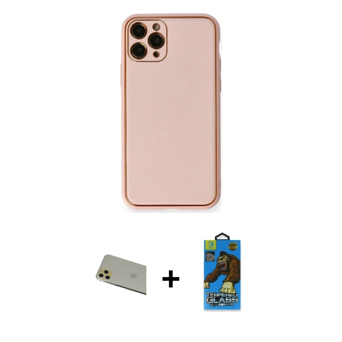 MARSİLYAN™- iPhone 11 Pro Max Kılıf Yadigar Klasik - Siyah 18D Cam Ekran Koruyucu + Gold Rainbow Kamera Lens Koruma Cam
