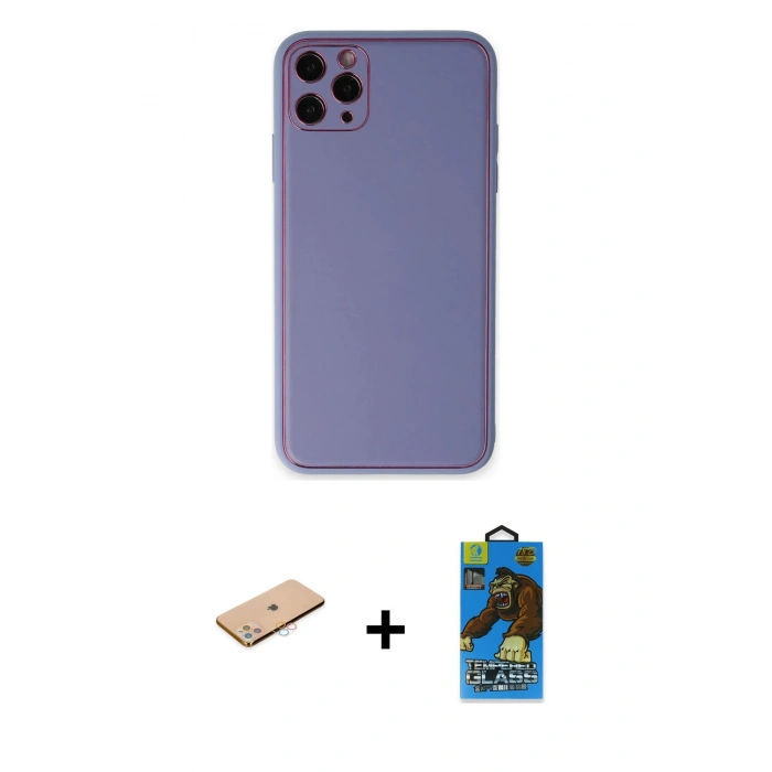 MARSİLYAN™- iPhone 11 Pro Max Kılıf Yadigar Klasik - Siyah 18D Cam Ekran Koruyucu + Renkli Kamera Lens Koruma Cam - PE