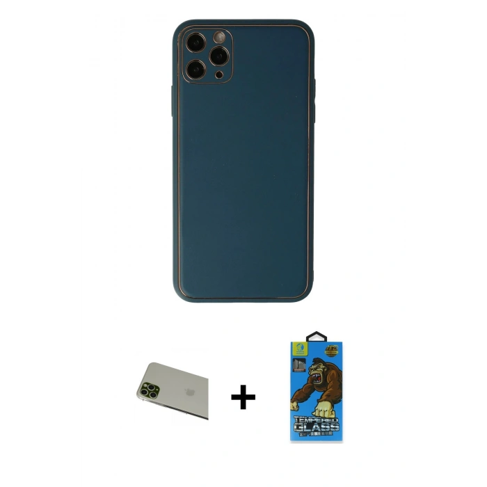 MARSİLYAN™- iPhone 11 Pro Max Kılıf Yadigar Klasik - Siyah 18D Cam Ekran Koruyucu + Rainbow Kamera Lens Koruma Cam - YL