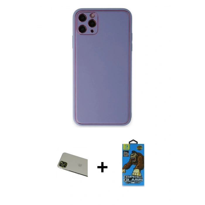 MARSİLYAN™- iPhone 11 Pro Max Kılıf Yadigar Klasik - Siyah 18D Cam Ekran Koruyucu + Rainbow Kamera Lens Koruma Cam - YL