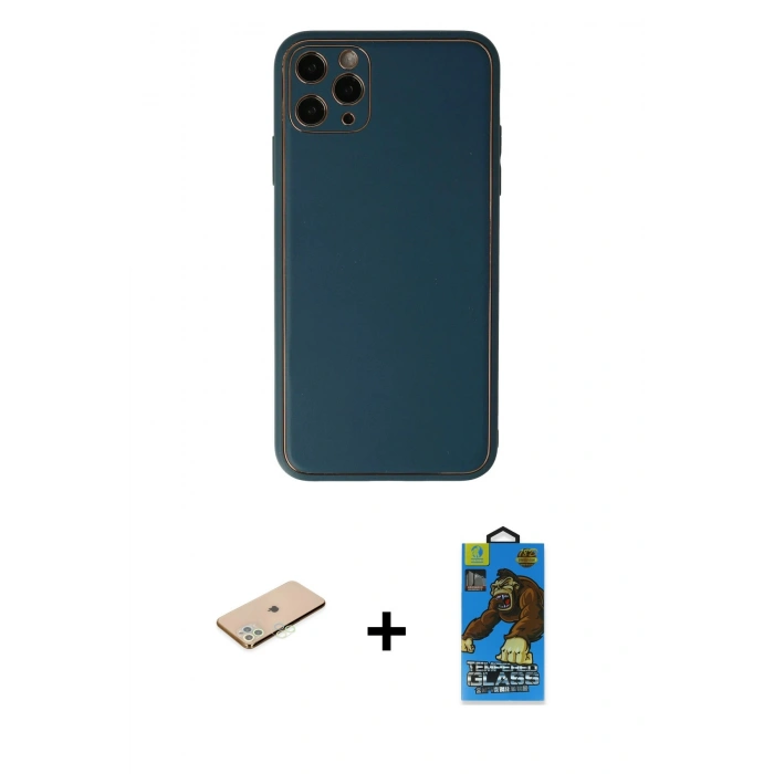 MARSİLYAN™- iPhone 11 Pro Max Kılıf Yadigar Klasik - Siyah 18D Cam Ekran Koruyucu + Renkli Kamera Lens Koruma Cam - YL