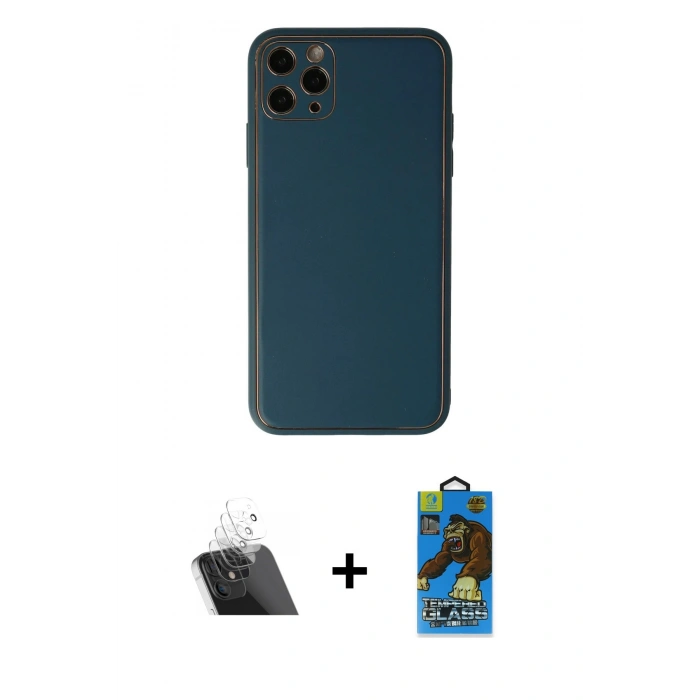 MARSİLYAN™- iPhone 11 Pro Max Kılıf Yadigar Klasik - Siyah 18D Cam Ekran Koruyucu + Kamera Lens Koruma Cam - SF