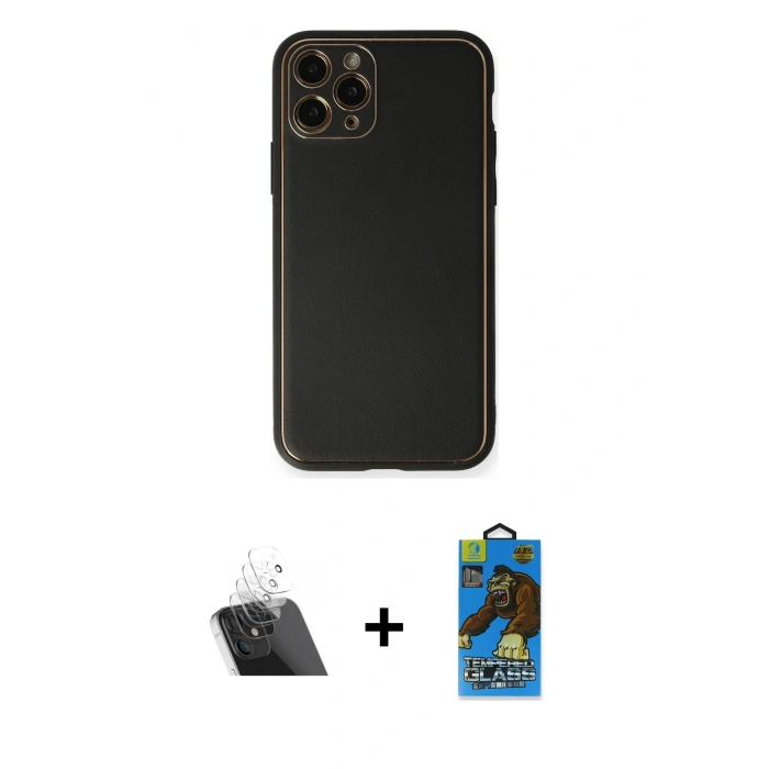 MARSİLYAN™- iPhone 11 Pro Max Kılıf Yadigar Klasik - Siyah 18D Cam Ekran Koruyucu + Kamera Lens Koruma Cam - SF