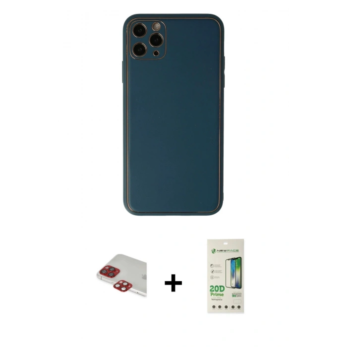 MARSİLYAN™- iPhone 11 Pro Max Kılıf Yadigar Klasik - Siyah 20D Premium Cam Ekran Koruyucu + Kırmızı Pers Alüminyum Kamera Lens