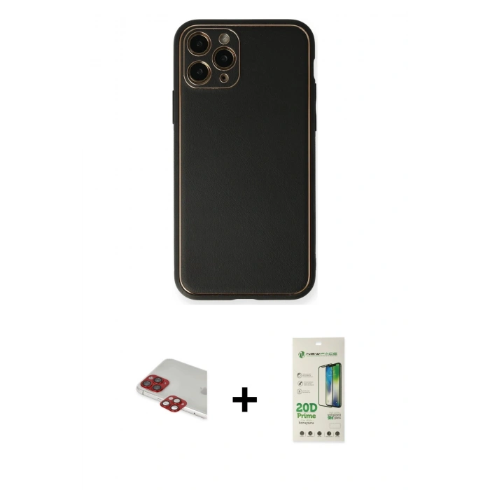 MARSİLYAN™- iPhone 11 Pro Max Kılıf Yadigar Klasik - Siyah 20D Premium Cam Ekran Koruyucu + Kırmızı Pers Alüminyum Kamera Lens