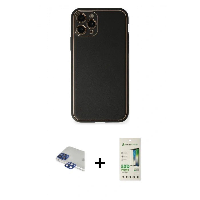 MARSİLYAN™- iPhone 11 Pro Max Kılıf Yadigar Klasik - Siyah 20D Premium Cam Ekran Koruyucu + Pers Alüminyum Kamera Lens - LT