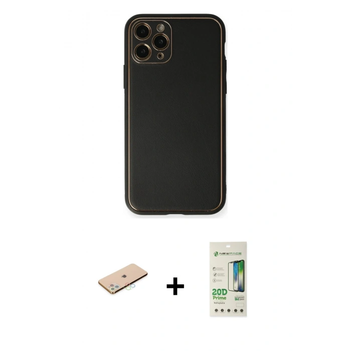 MARSİLYAN™- iPhone 11 Pro Max Kılıf Yadigar Klasik - Siyah 20D Premium Cam Ekran Koruyucu + Renkli Kamera Lens Koruma Cam - MI