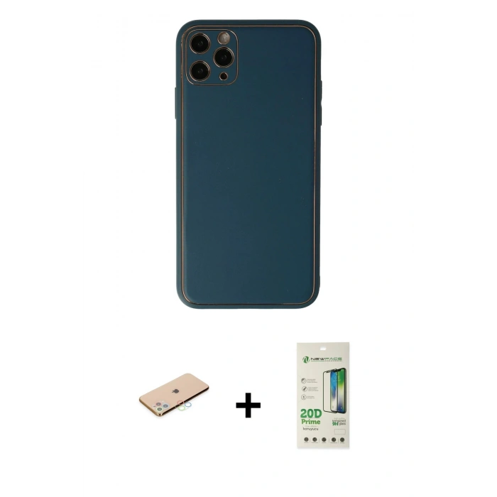 MARSİLYAN™- iPhone 11 Pro Max Kılıf Yadigar Klasik - Siyah 20D Premium Cam Ekran Koruyucu + Renkli Kamera Lens Koruma Cam - MI