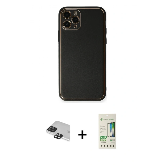 MARSİLYAN™- iPhone 11 Pro Max Kılıf Yadigar Klasik - Siyah 20D Premium Cam Ekran Koruyucu + Pers Alüminyum Kamera Lens - SH