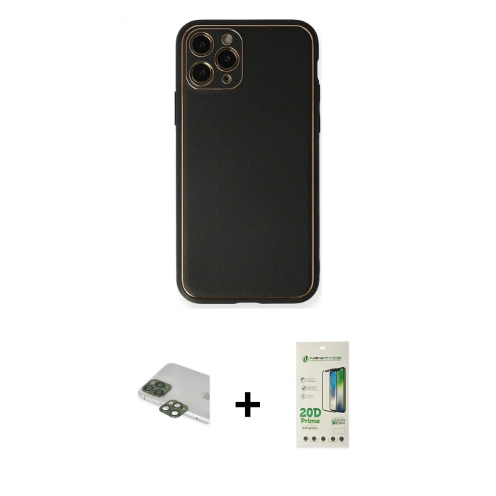 MARSİLYAN™- iPhone 11 Pro Max Kılıf Yadigar Klasik - Siyah 20D Premium Cam Ekran Koruyucu + Pers Alüminyum Kamera Lens - YL