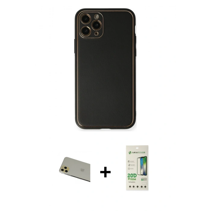 MARSİLYAN™- iPhone 11 Pro Max Kılıf Yadigar Klasik - Siyah 20D Premium Cam Ekran Koruyucu + Rainbow Kamera Lens Koruma Cam - GD