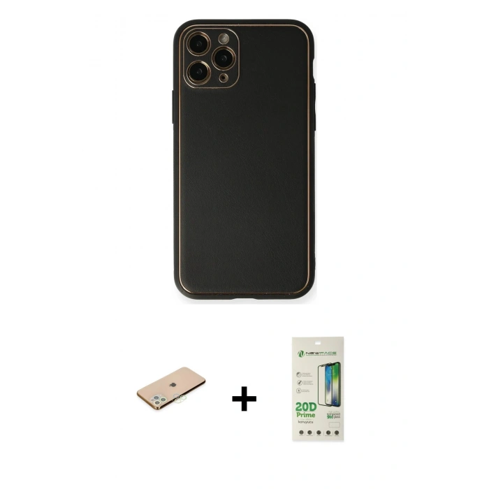 MARSİLYAN™- iPhone 11 Pro Max Kılıf Yadigar Klasik - Siyah 20D Premium Cam Ekran Koruyucu + Renkli Kamera Lens Koruma Cam - YL