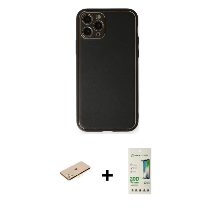 MARSİLYAN™- iPhone 11 Pro Max Kılıf Yadigar Klasik - Siyah 20D Premium Cam Ekran Koruyucu + Renkli Kamera Lens Koruma Cam - SI