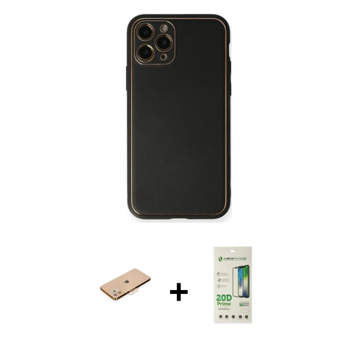MARSİLYAN™- iPhone 11 Pro Max Kılıf Yadigar Klasik - Siyah 20D Premium Cam Ekran Koruyucu + Renkli Kamera Lens Koruma Cam - TU