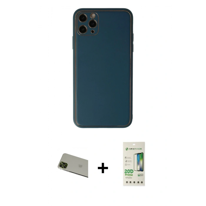 MARSİLYAN™- iPhone 11 Pro Max Kılıf Yadigar Klasik - Siyah 20D Premium Cam Ekran Koruyucu + Rainbow Kamera Lens Koruma Cam - YL
