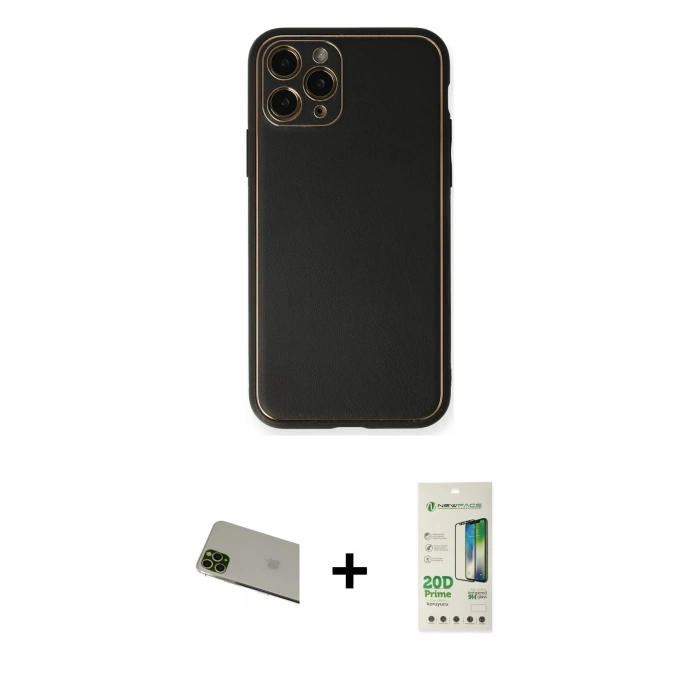 MARSİLYAN™- iPhone 11 Pro Max Kılıf Yadigar Klasik - Siyah 20D Premium Cam Ekran Koruyucu + Rainbow Kamera Lens Koruma Cam - YL