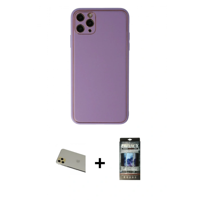 MARSİLYAN™- iPhone 11 Pro Max Kılıf Yadigar Klasik - Siyah 34D Hayalet Izgaralı Cam + Rainbow Kamera Lens Koruma Cam - GD