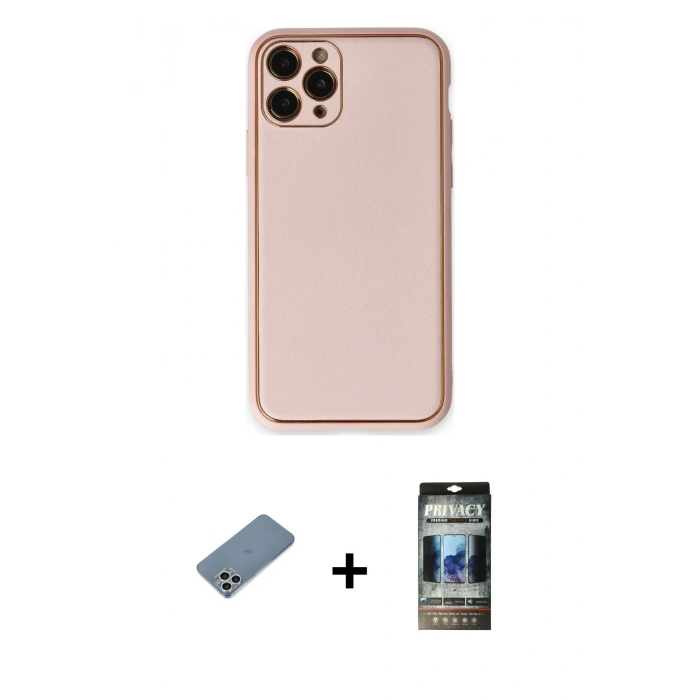 MARSİLYAN™- iPhone 11 Pro Max Kılıf Yadigar Klasik - Siyah 34D Hayalet Izgaralı Cam + Gümüş Shine Kamera Lens Koruma Cam