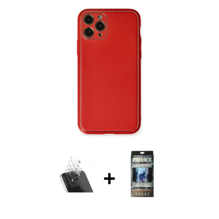 MARSİLYAN™- iPhone 11 Pro Max Kılıf Yadigar Klasik - Siyah 34D Hayalet Izgaralı Cam + Kamera Lens Koruma Cam - SF