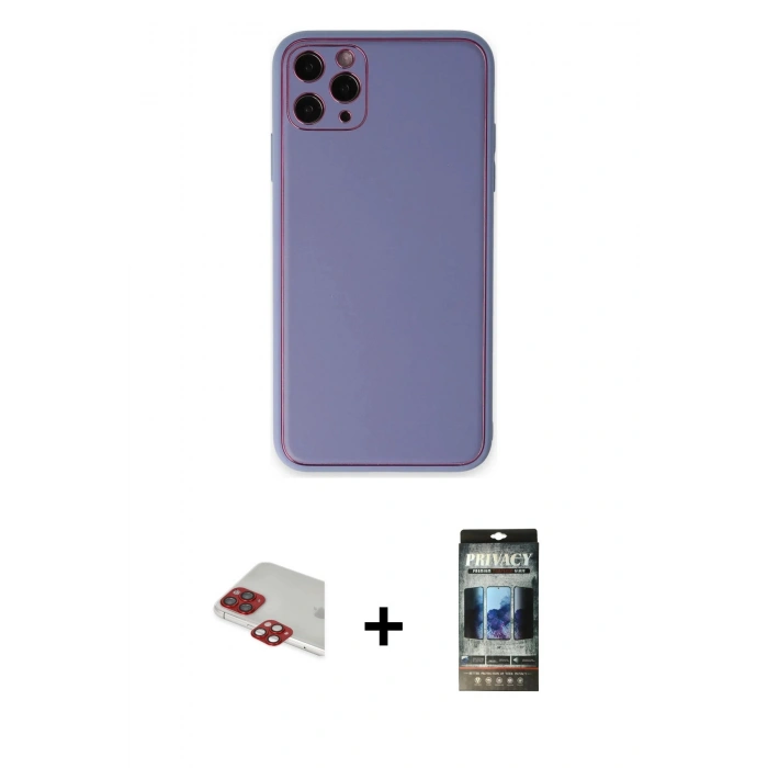 MARSİLYAN™- iPhone 11 Pro Max Kılıf Yadigar Klasik - Siyah 34D Hayalet Izgaralı Cam + Pers Alüminyum Kamera Lens - KI